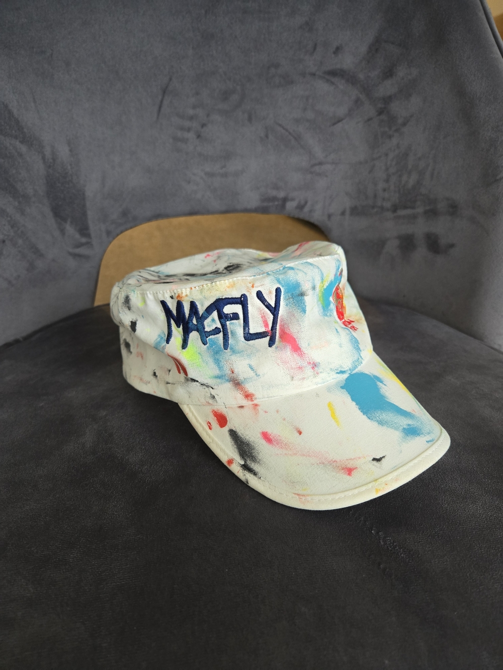 Paintcan Papi McFly Paint Splatter Military Cadet Cap Flat Top Hat Streetwear